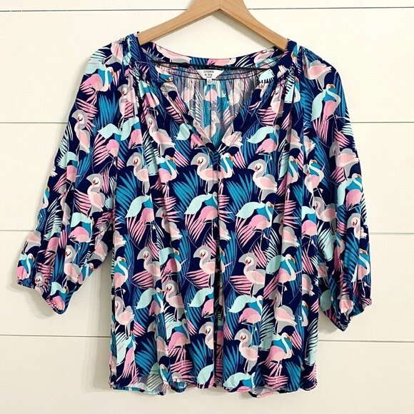 Crown & Ivory Tropical Flamingo Graphic Novelty Print AOP Top Blouse, Size XL - Picture 6 of 9